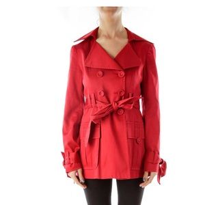 Nanette Lepore Red Belted Trench Coat Size 0